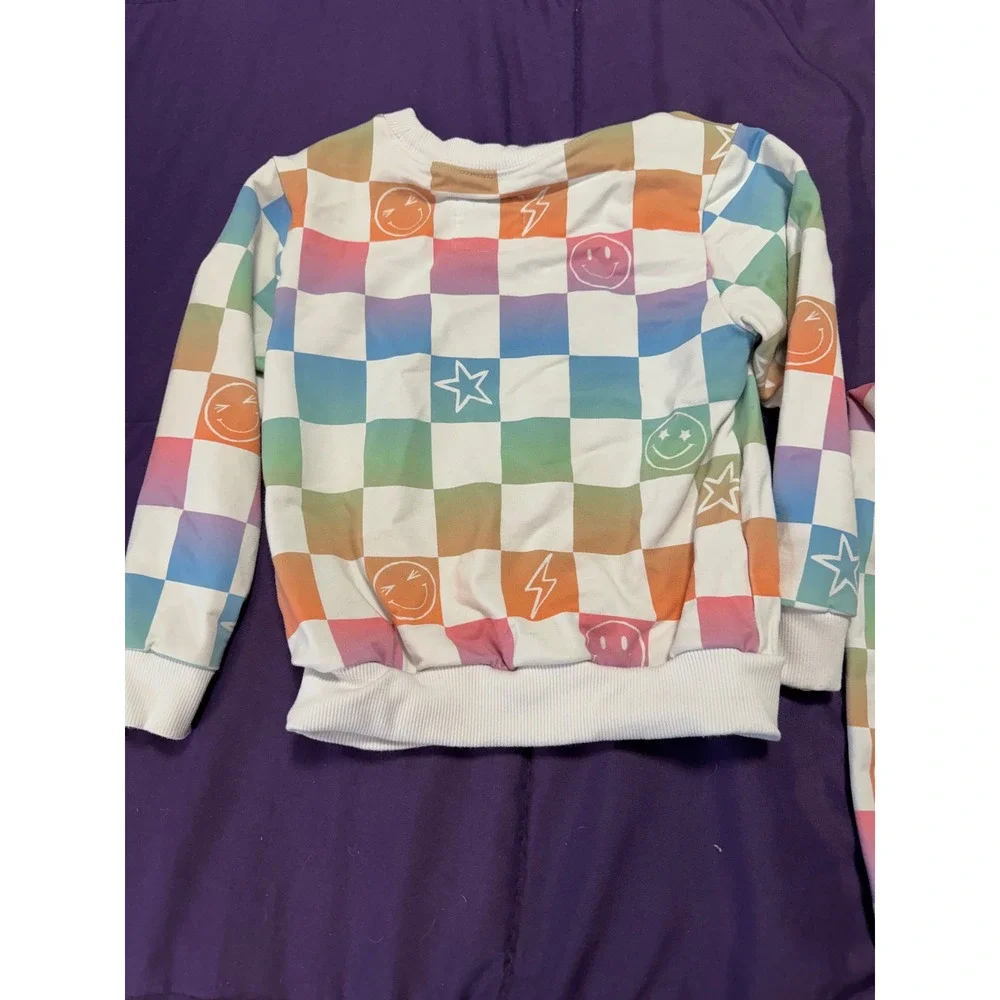Play by Little Sleepies Rainbow Checkerboard Sweatshirt and Joggers Set 3T